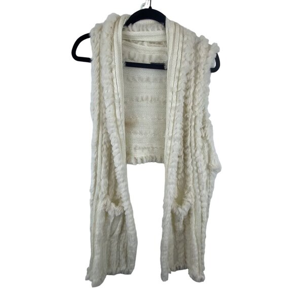 Love Token Women M Ivory Rabbit Fur & Acrylic Knit Vest Scarf Combo With Pockets - Picture 2 of 9